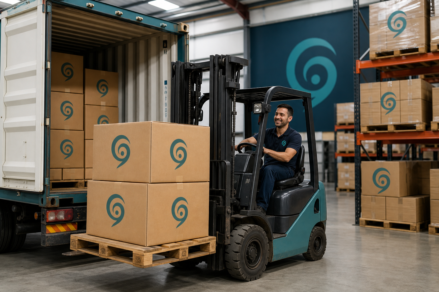 Warehouse worker unloading boxes into secure storage
